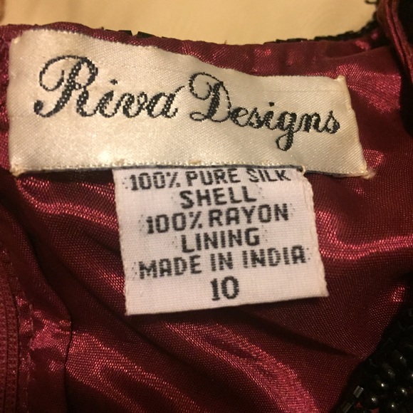 Riva Designs NWT Vintage Silk Evening Gown w Hand-Beading, Short Sleeve, V-Neck - Picture 6 of 8